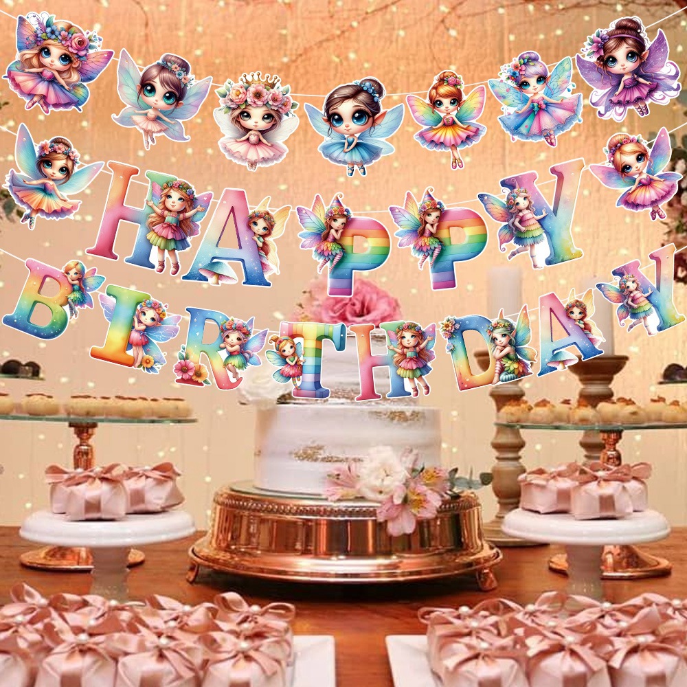 Nuevo producto decoración de fiesta de cumpleaños feliz birthday tira de la bandera bandera hada elfo tira de la bandera
