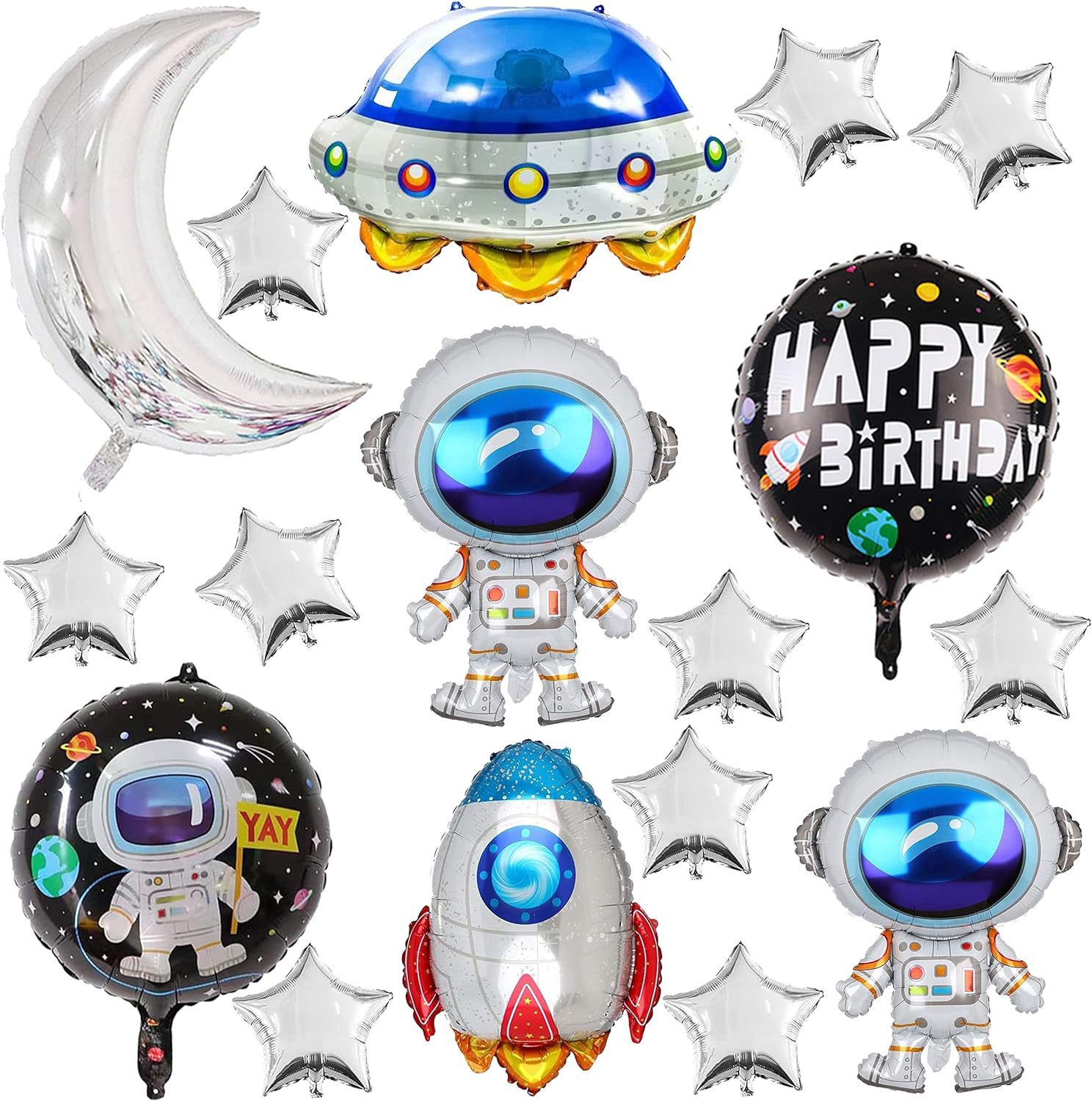 太空主题银色星月气球宇航员火箭飞船气球男孩儿童生日派对装饰