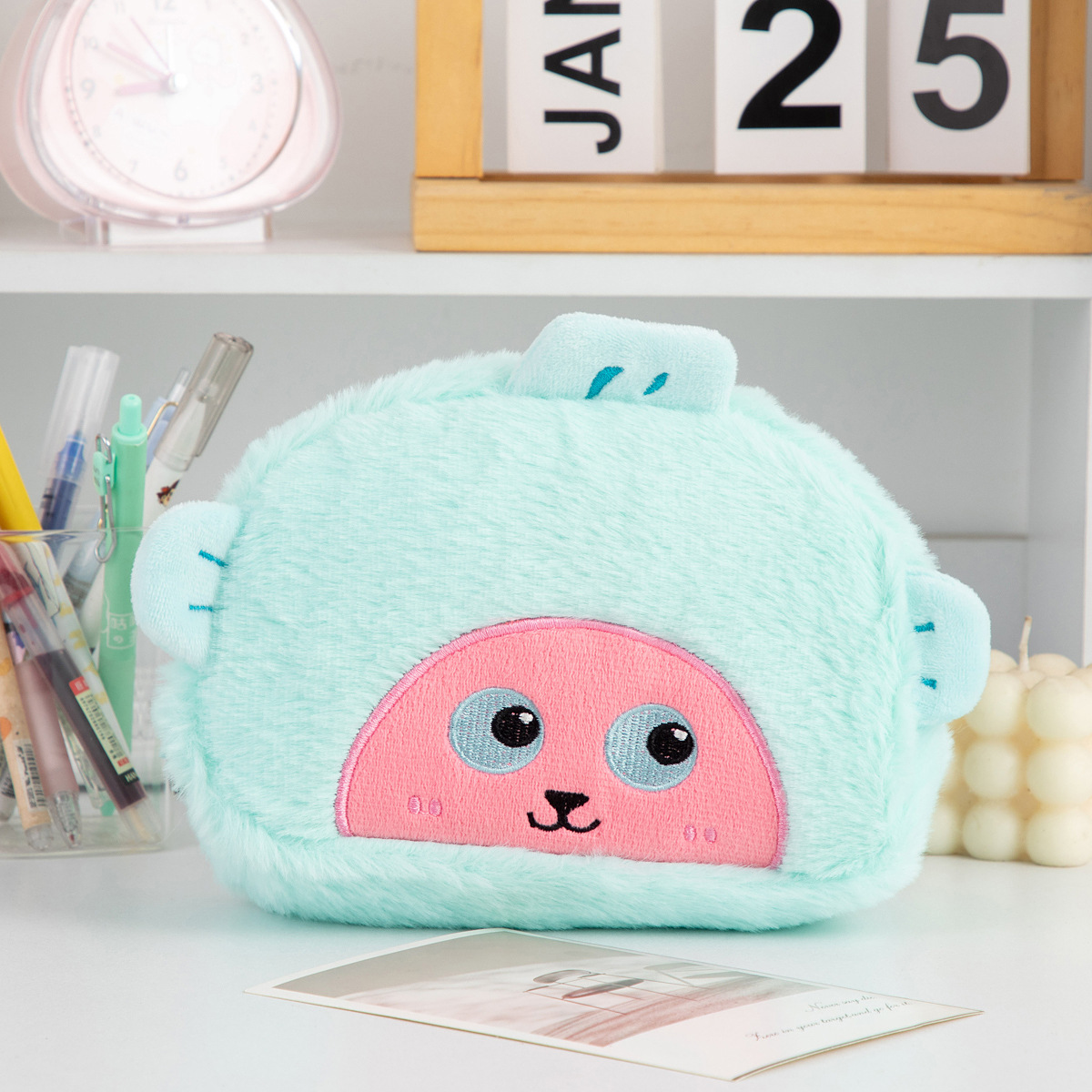 Estuche de Lápices de Peluche con Diseño de Estudiante Travesti, Estilo Japonés, Bonito y Animado, para Almacenamiento de Escritorio, Bolsa de Papelería de Gran Capacidad, Bolsa de Cosméticos