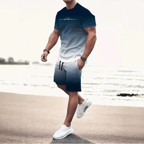 Wholesale foreign trade summer fashion trend 3D digital printing Joker adult short sleeve shorts suit two pieces