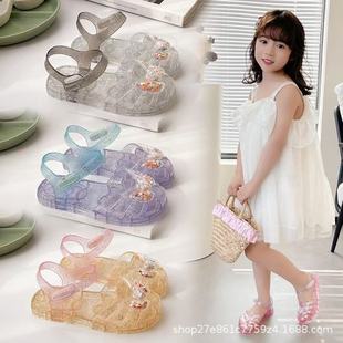 2025 Cross-Border Children's Sandals Girls' Closed-Toe Breathable Beach Shoes Crystal Jelly Soft Sole Girls' Princess Shoes Summer