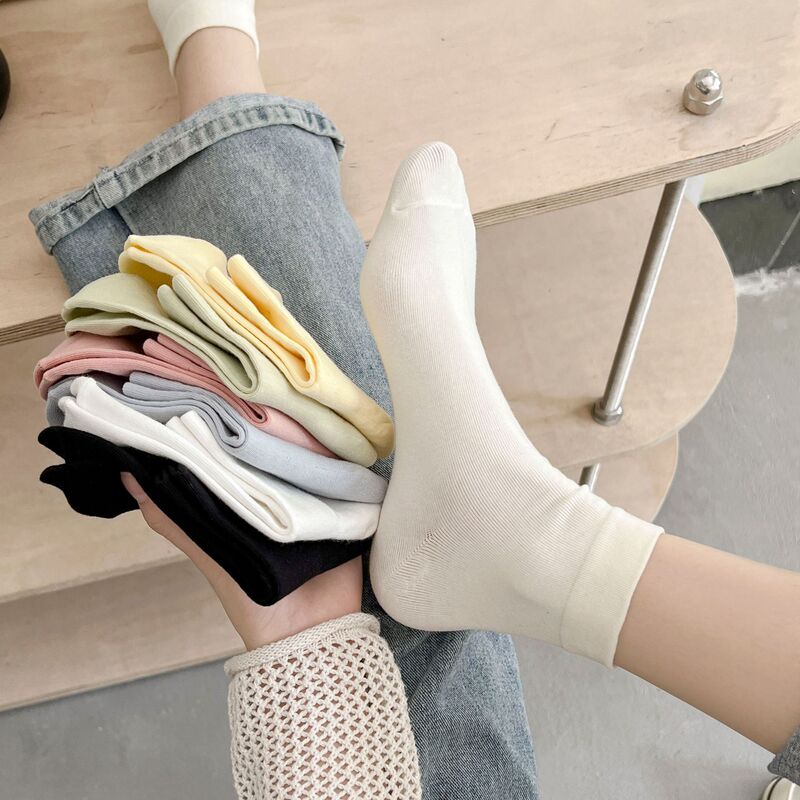 Summer Socks for Women, Pure Cotton Thin Socks, Breathable and Sweat-Absorbent, Japanese Style Spring & Fall Student Loose Mouth Boneless White Confinement Socks