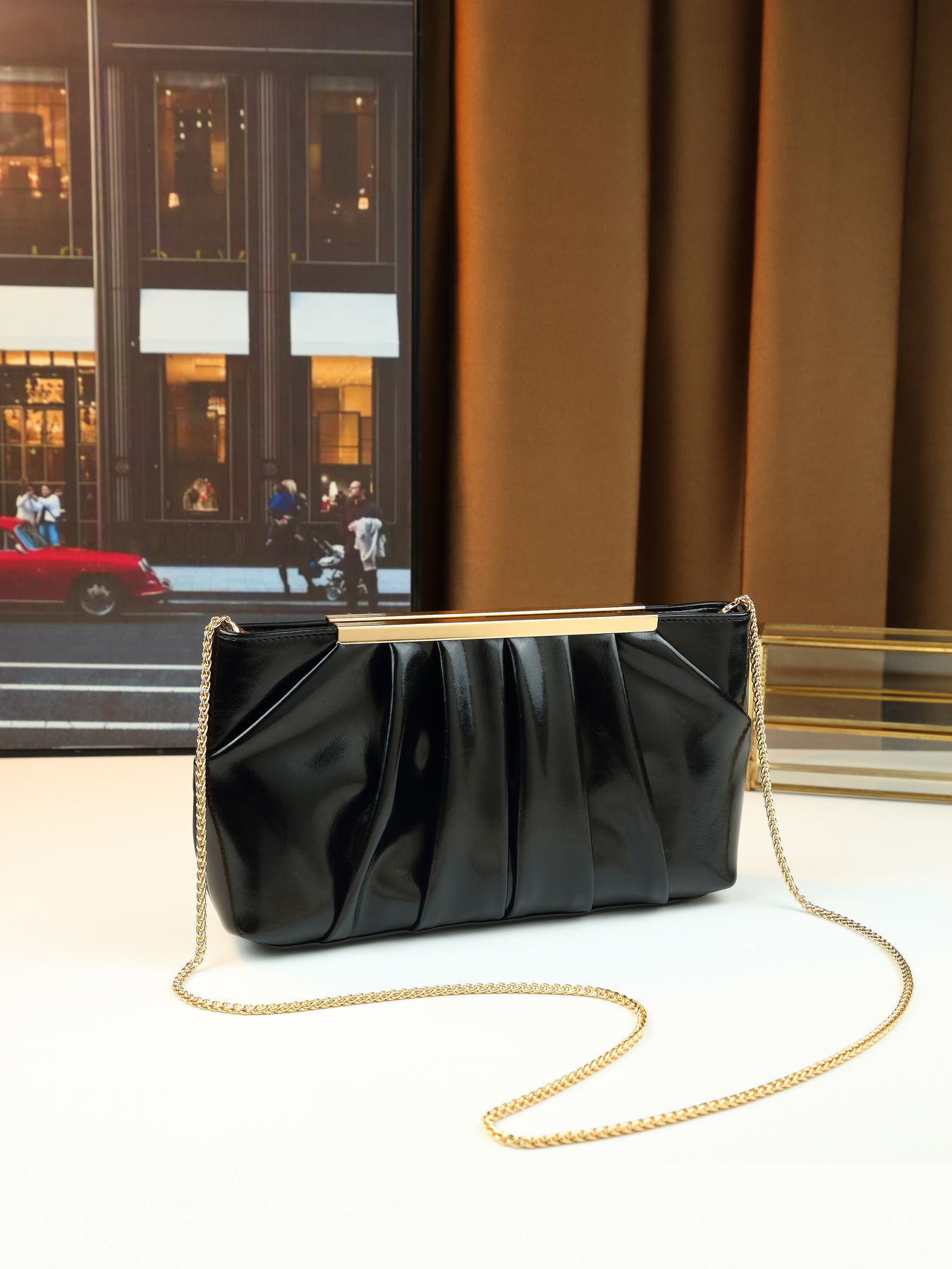 Elegante pochette da sera donna borsa a tracolla plissettata_voghion.com
