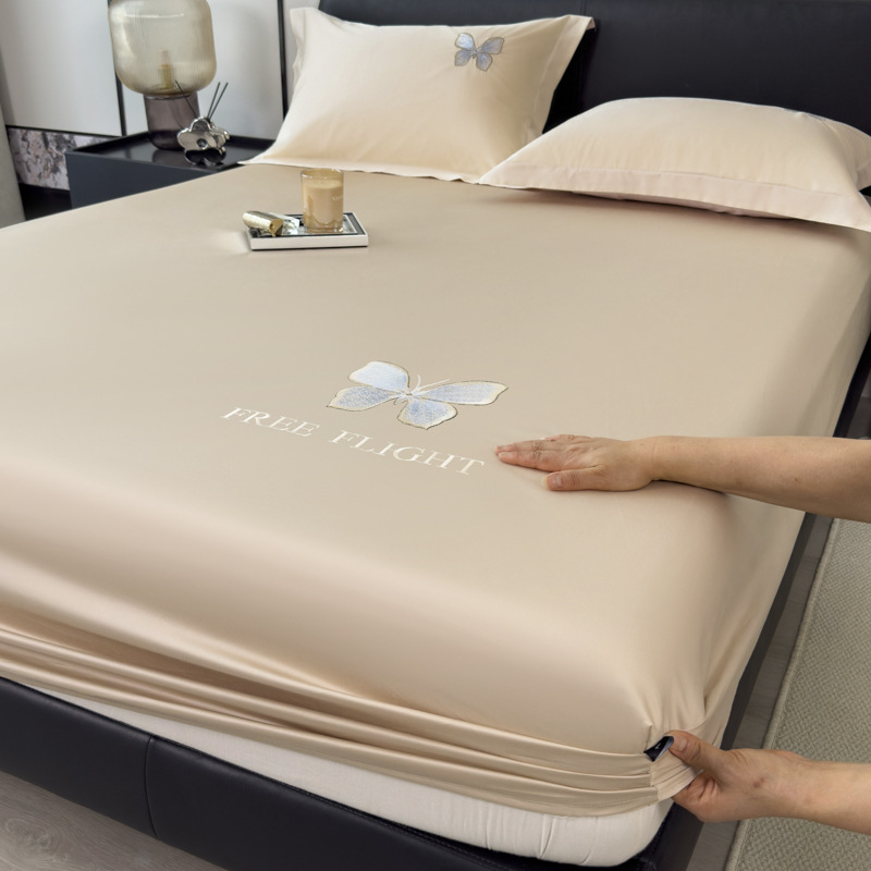 2025 nuevo estilo de lujo ligero de algodón de fibra larga sábana de algodón puro pieza individual 100 juego de cama de algodón cubierta protectora de colchón Simmons