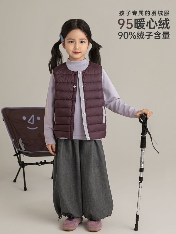 吾里卜一女童2025冬季新款蓬松保暖锁温外套时尚百搭轻量羽绒马甲|undefined