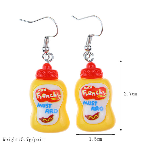 Japanese and Korean fun, simple, cute food toys, simulated seasoning sauce earrings, personalized creative childlike girl heart ear hook earrings