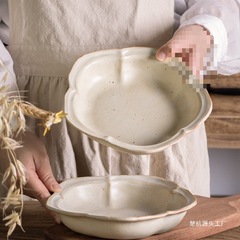 日本製陶器食器、手作り粗陶器ディナープレート、深皿、クリエイティブな朝食プレート、家庭用皿、ライスプレート、マイクチューハン
