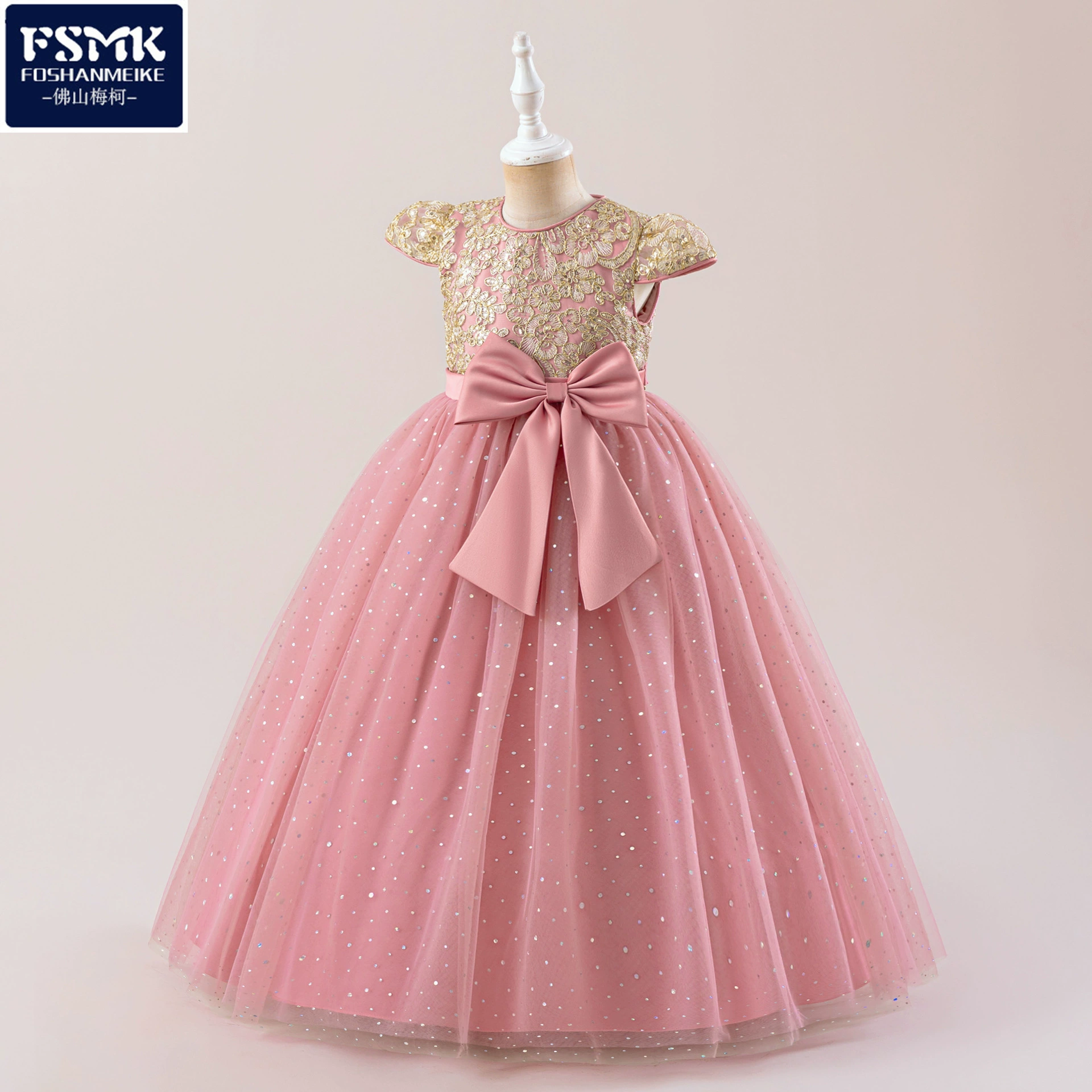 Трансграничные новые платья принцессы девушки вышитые маленькие летающие рукава пушистые платья день рождения платья банты девушки платья