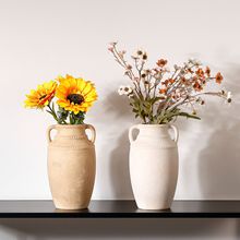 复古陶瓷花瓶带耳插花花器艺术北欧风格家居客厅中式摆件插花软装