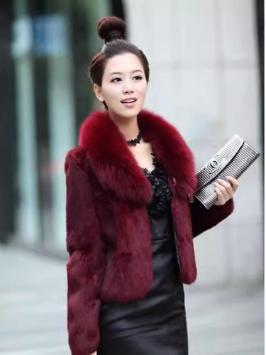 2024 Autumn/Winter Fur Coat for Women, Short Style, Faux Rex Rabbit Fur, Slimming Fit, Faux Fur Overcoat with Fox Fur Collar—Elegant and Chic