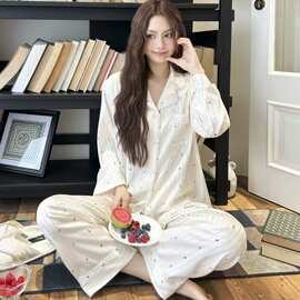 2026新款冰雪丝睡衣女款春秋季简约清新家居服长袖韩系套装