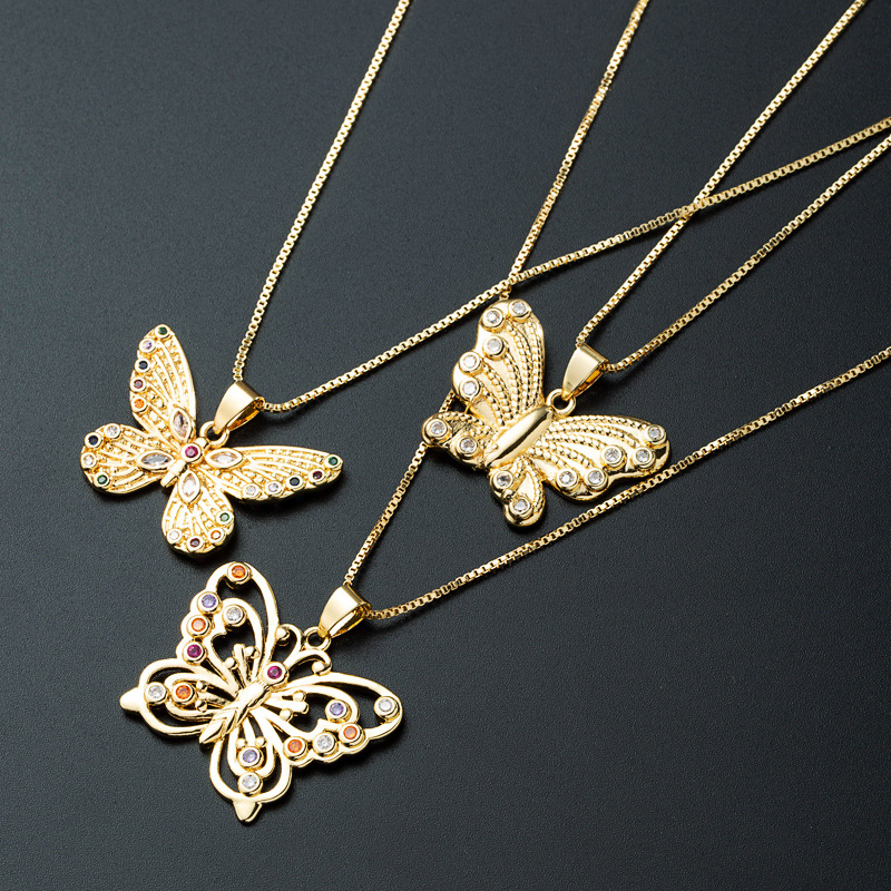 Nihaojewelry wholesale jewelry simple zircon butterfly pendant copper plated 18K gold necklacepicture2