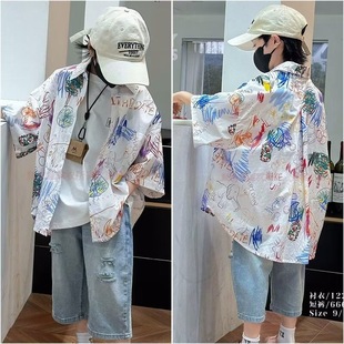 Boys Summer Shirt Short-Sleeved 2025 New Summer Clothing Medium and Large Kidsren Boys Summer Floral Shirt Tops Jacket Trendy