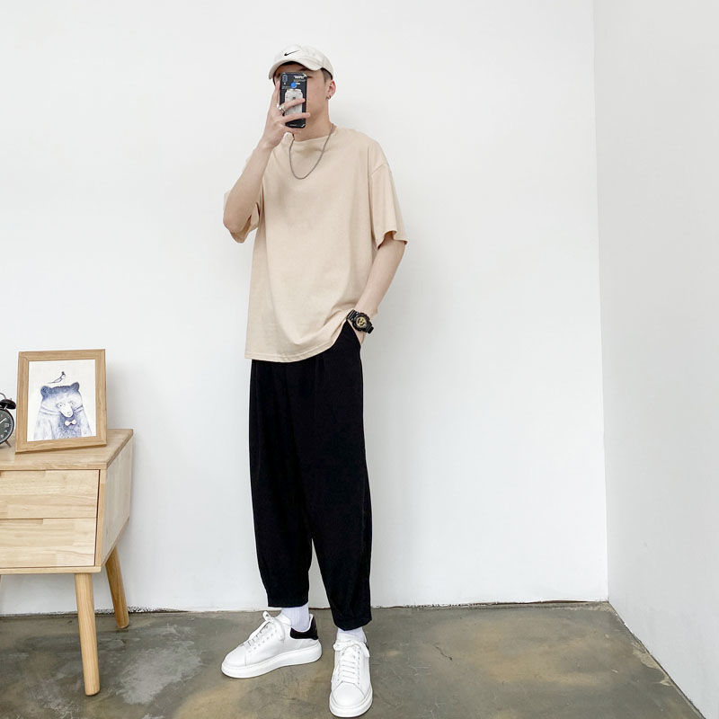 남자 친구 옷 여름 남자 반팔 티셔츠 세트 가벼운 성숙한 스타일 남성 의류를 가진 한국 유행 바지