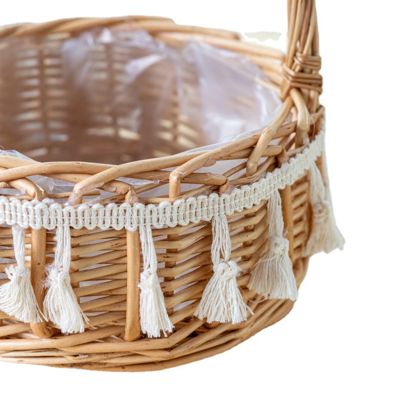 Mimbre borla cesta de flores de mano ramo decoración DIY arreglo de flores pastoral adornos flores tejidas a mano niña de las flores de la boda