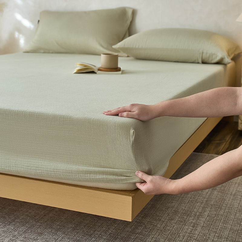 Sombrilla de cama de hilo arrugado de algodón de una sola pieza, funda protectora de colchón Simmons, funda de cama de algodón puro, funda de cama 2024 nuevas cuatro estaciones universales