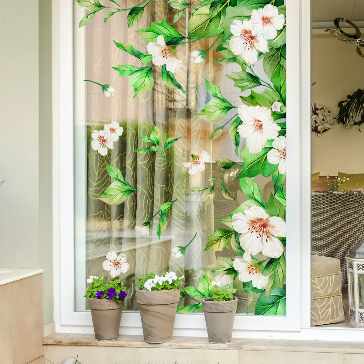 多款简约绿色清新植物花卉窗贴静电贴双面可视玻璃贴家居装饰贴