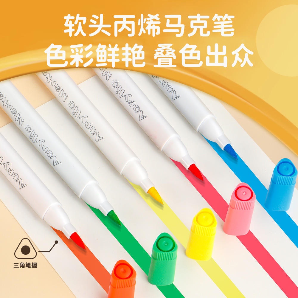 Los marcadores acrílicos de cabeza suave se pueden apilar en color, no translúcido, estudiantes, pintura de arte infantil, bricolaje, graffiti, bolígrafos de acuarela al por mayor