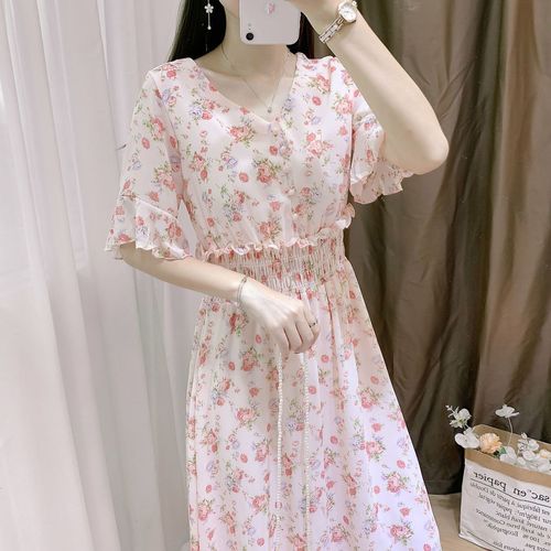 Summer 2023 new dress fat girl female student Korean version chiffon floral long large size internet celebrity dress