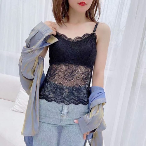 909-1 Butterfly Beautiful Back Lace Camisole Women's Summer Thin Underwear Adjustable Shoulder Straps Breast Pad Wrap Chest Top