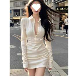 辣妹气质衬衫裙拉链2025秋季新款修身显瘦连衣裙图片色黑色半身裙