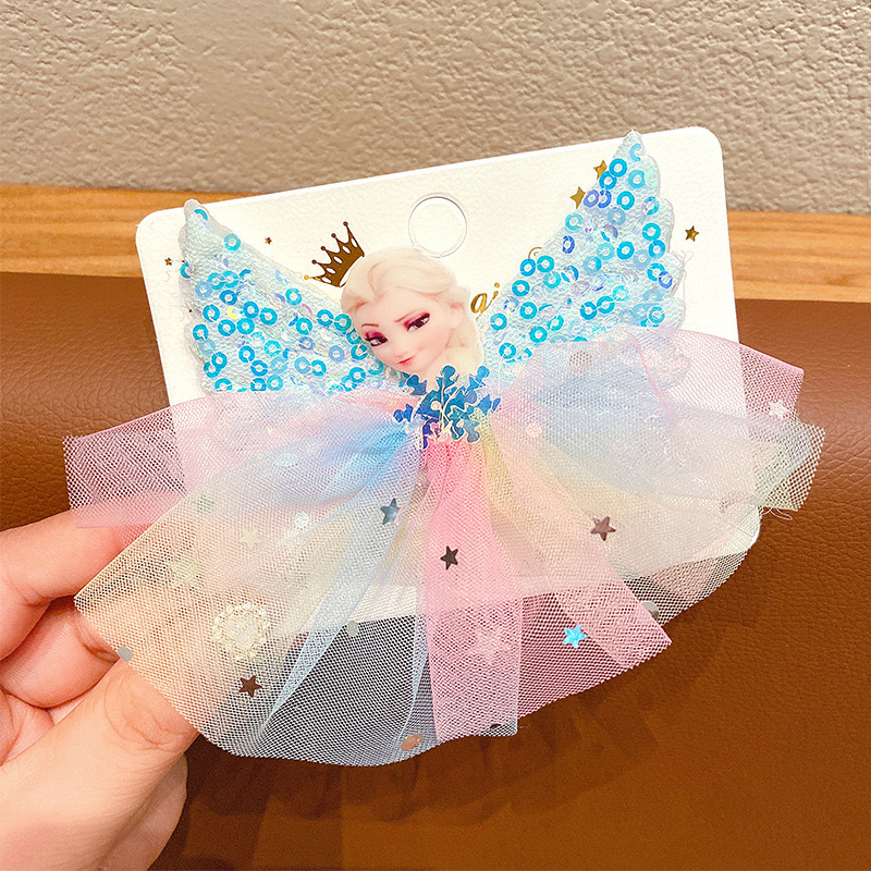 Nuevos niños esquinillas princesa Aisha pinzas de pelo niñas tarjetas de pelo de nieve estudiantes ángel alas de malla de cabello cabello cabello