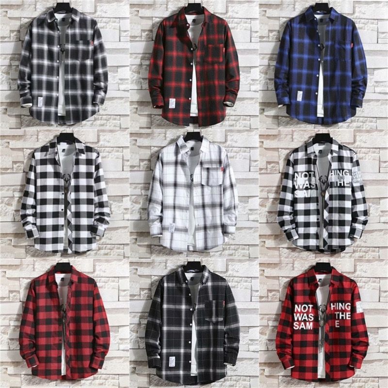 Plaid Shirt Men's Wear-resistant Work Sun-protective Suit Long-sleeved Hong Kong-style Ins Trendy Cheap Loose Jacket Spring and Autumn Shirt