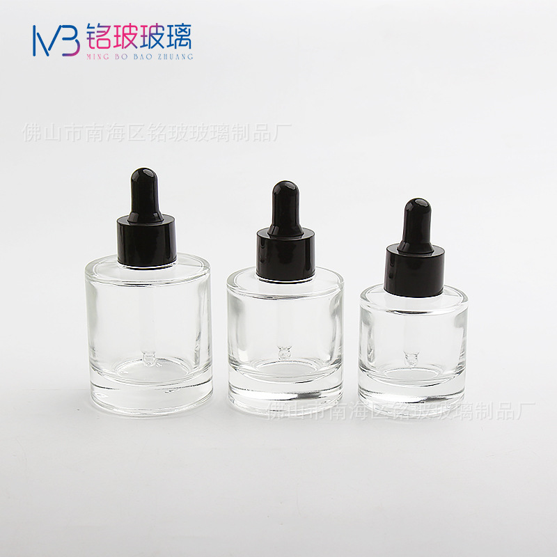厂家批发30ml50ml厚底直圆平肩瓶精油乳液瓶精华液瓶滴管瓶分装瓶