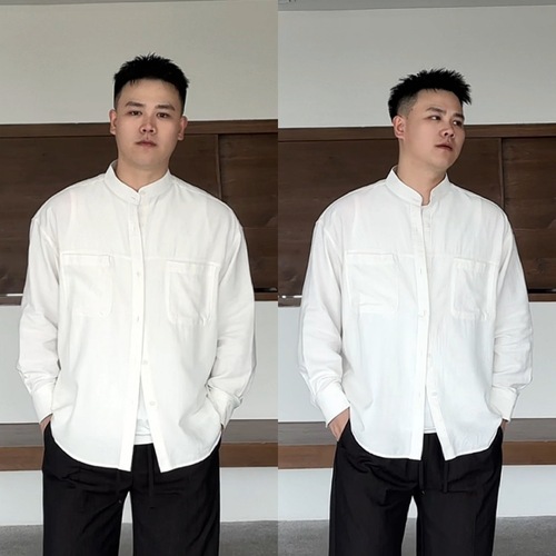 Small Stand Collar Shirt for Men, Loose Casual Solid Color Japanese Style High-End Long-Sleeve Shirt for Men, Outerwear Basic Shirt for Spring and Summer