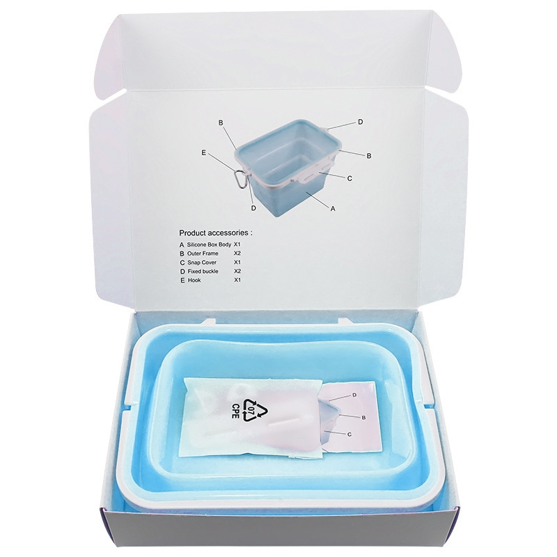 En stock de pelo recto de silicona plegable caja de almuerzo de grado alimenticio refrigerador caja de almacenamiento horno microondas calefacción tazón caja Bento