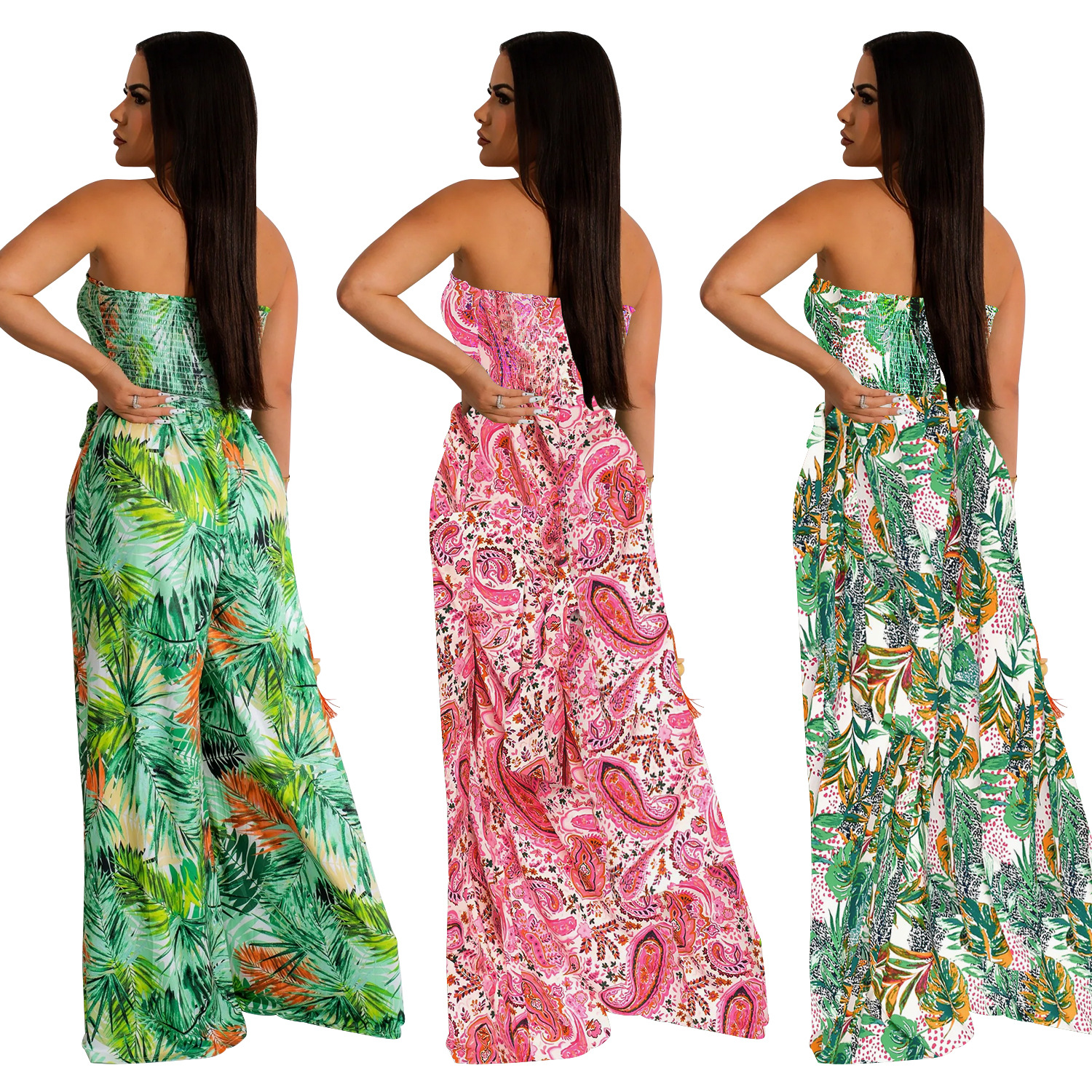 X6287 transfronterizo AliExpress Amazon moda europea y americana de las mujeres de impresión floral sin mangas sin cuello pantalones mono image 5