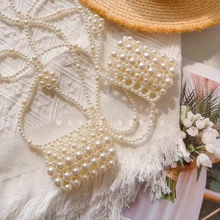 Pearl Bag Women's Small Crossbody Bag Woven Bag Internet Popular ins Vintage Handmade Bead Bag All-Match Mini Chain Bag