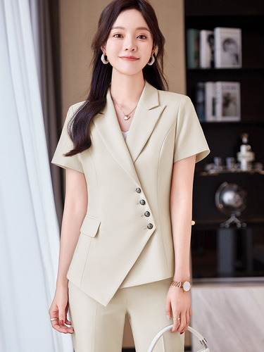 Professional attire temperament goddess style short-sleeved summer hotel manager jewelry store real estate office work uniform women's suit set