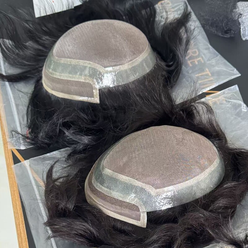 Real Human Hair Men's Hairpiece, Ultra-Thin Front Lace Hairline, Fully Hand-Woven Transparent Lace Hollywood Men's Hairpiece