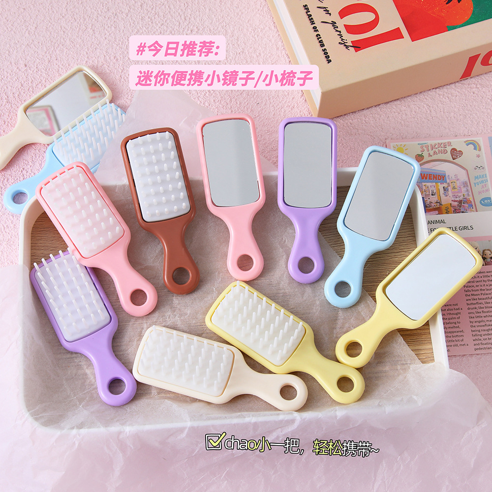 Ins-style candy-colored cute mini comb with portable makeup mirror, high aesthetic value for girls