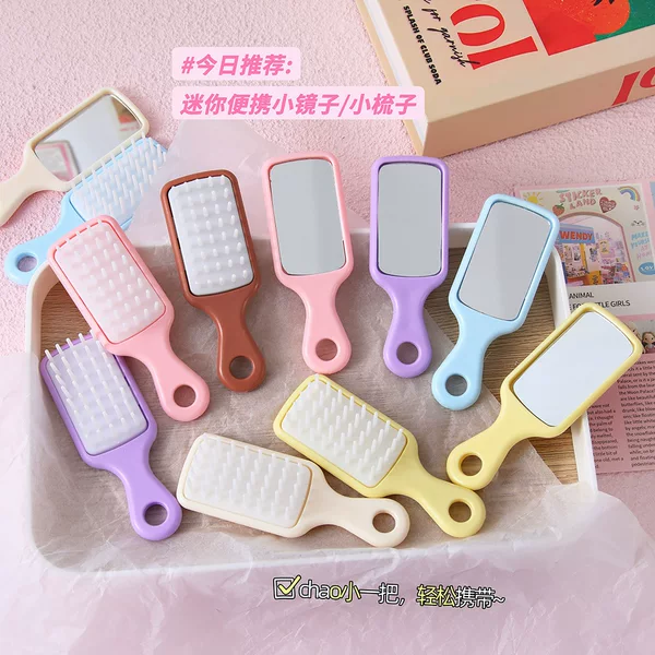 Ins-style candy-colored cute mini comb with portable makeup mirror, high aesthetic value for girls