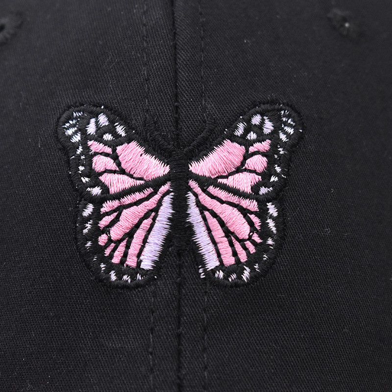 Cruz-frontera nueva tarjeta de hilo de algodón mariposa gorra de béisbol bordada versátil al aire libre de dibujos animados personalizado casquillo enarbolado