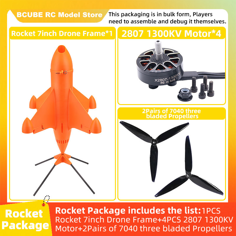 Bocube Orange/Black Rocket 7inch FPV Drone Kit Carbon Fiber Quadcopter Power Pack Bocube Orange/Black Rocket 7inch FPV Drone Kit Carbon Fiber Quadcopter Power Pack