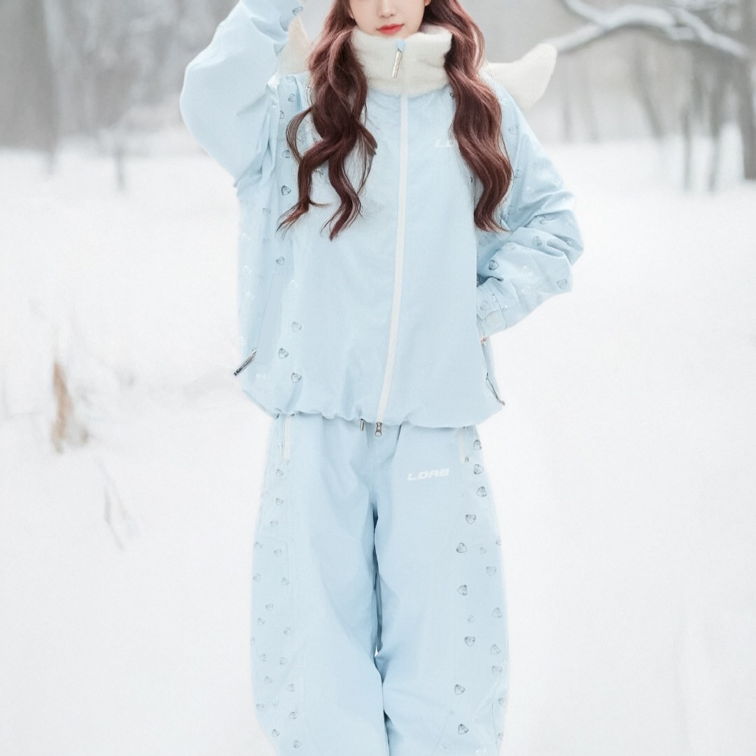 Fuyan Blue Ski Suit Women's 2025 Winter New Windproof, Cold-Proof and Wear-Resistant Professional Snowboard Snow Suit Equipment