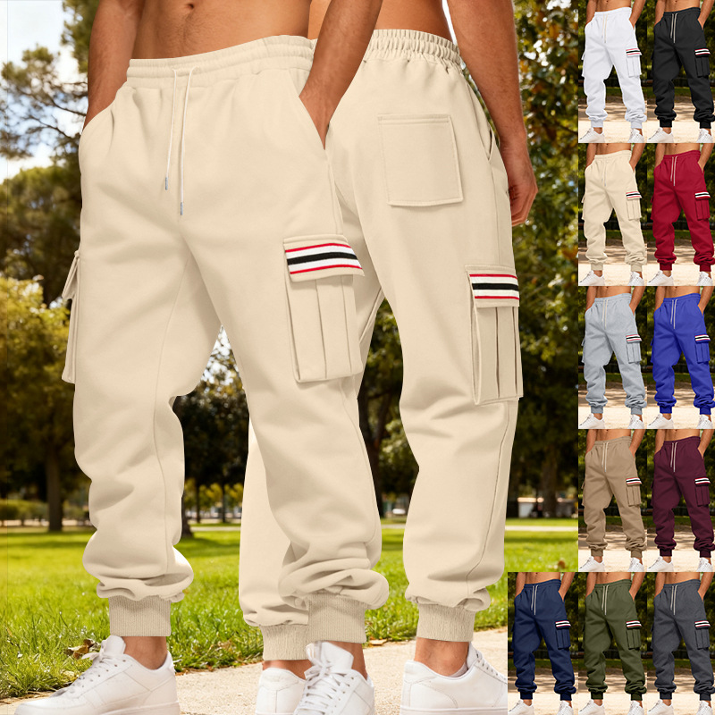 跨境美式独立站秋冬重磅加绒裤子男款休闲潮流高街户外运动工装裤