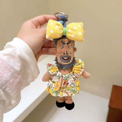 Pluş açarlıqlar, Bag Pendant Funny Doll - polka-dot-yellow-bow-grandpa-cow-pendant
