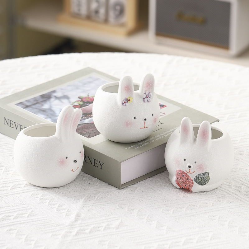 Succulent Flower Pot Ceramic Simple Rabbit Cartoon Large and Small Diameter Balcony Cute Animal Small Stoneware Flower Pot Desktop Piece