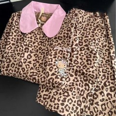 韓国版ヒョウ柄キティ猫パジャマ女性の夏の新しい半袖ショーツスーツ美少女ホーム服 2 点セット