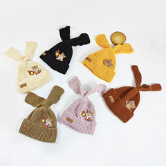 兔耳朵針織帽子可愛秋冬兒童套頭帽冷帽擺拍男女學生卡通套頭帽子