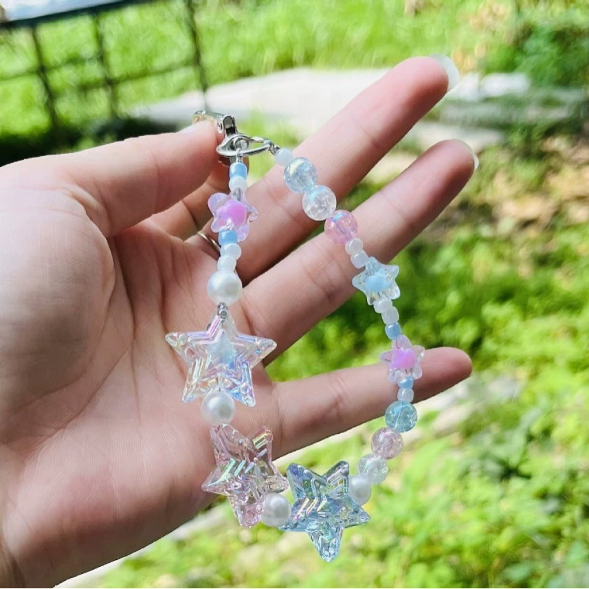 Transparent beaded bracelet handmade, mobile phone, camera, strap for keys