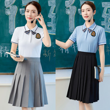 幼儿园老师园服夏季教师服套装职业装新款幼师面试服装工作服logo