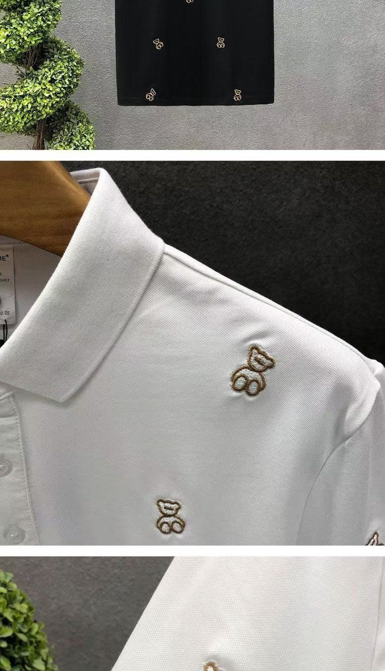Men's Premium Polo Shirt - Korean-Inspired Minimalist Design With Embroidered Bear For Casual Sophistication_viptrois.com