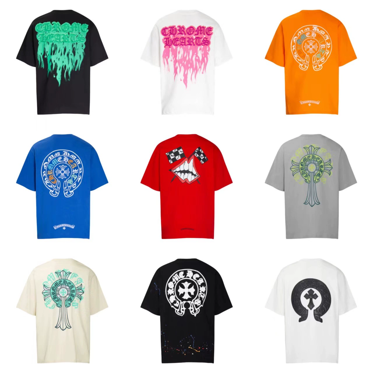 Chrome Heart 25 новых летних модных европейских и американских уличных футболок с короткими рукавами и половиной рукавов для мужчин и женщин.