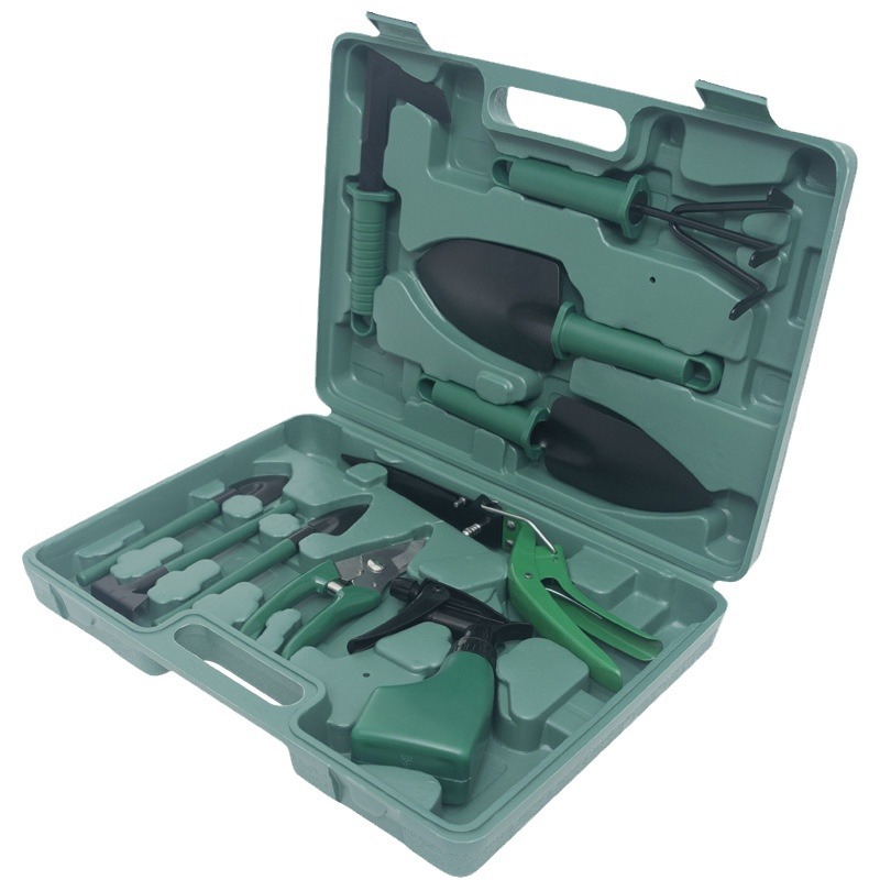 Portátil de acero inoxidable jardinería casera suelo suelto placa móvil de plantación de verduras flores en maceta plantación pala conjunto de herramientas de maleta