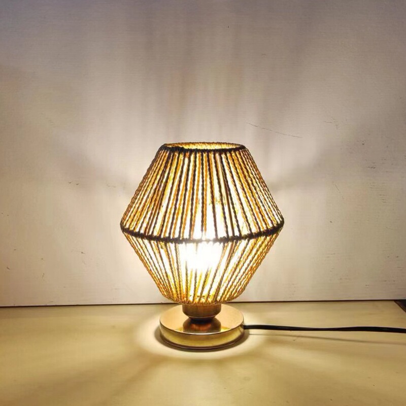 Amazon Bohemian Rattan Art Paper Rope Woven Lamps American Country Retro Style Restaurant Study Diamond Table Lamp